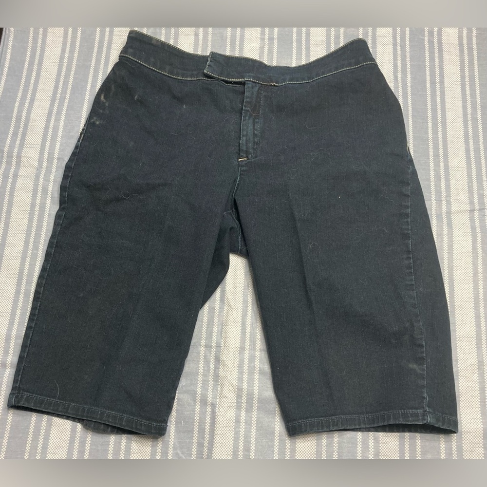 Chico’s Platinum dark denim Bermuda shorts.